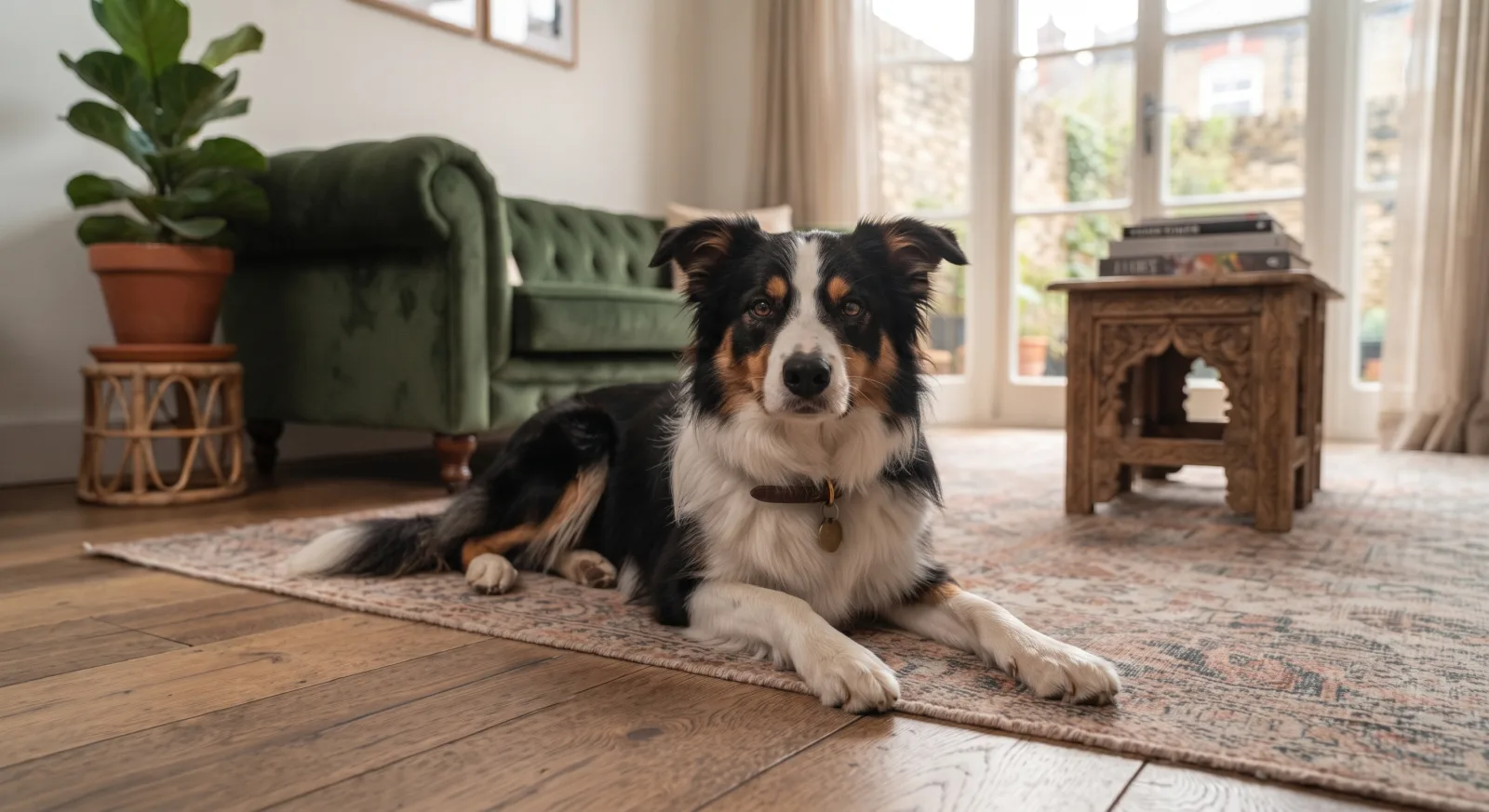 A border collie at home